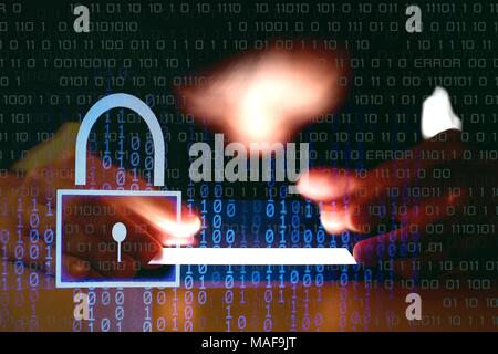 man trying to get pass smartphone password protection Stock Photo