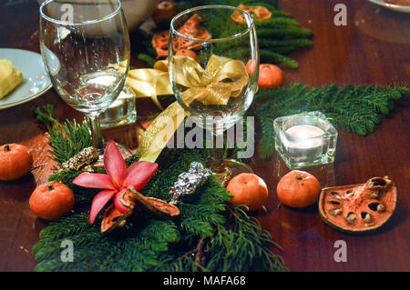 Table centrepiece design for Family Christmas dinner Stock Photo