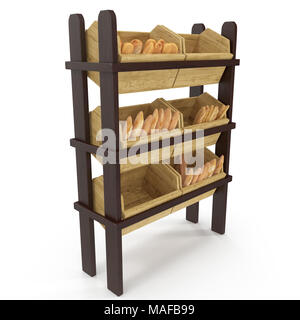 Wooden Bakery Display Shelves on white background. 3D illustration, clipping path Stock Photo