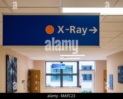 Closeup view X-Ray directional sign in British hospital. Stock Photo