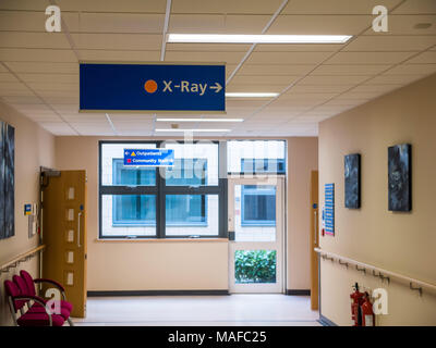 Closeup view X-Ray directional sign in British hospital. Stock Photo