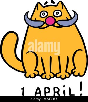 Cute fat orange cat with clown mask. April holiday is a fool's day. Vector Illustration. Stock Vector