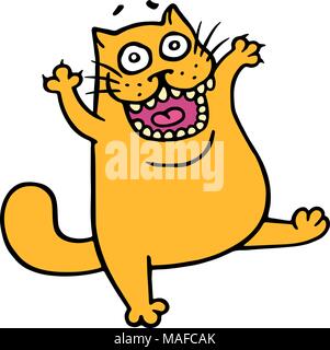 Angry cartoon orange cat. Vector illustration. Cute crazy animal character. Stock Vector