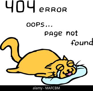 Upset orange cat Tik lies in tears. 404 error. Oops page not found. Vector illustration. Cute pet character. Stock Vector