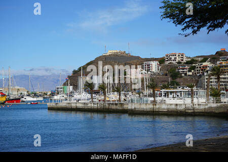 Harbour of Mindelo, View to Santo Antao, São Vicente, Cape Verde, Africa, Stock Photo