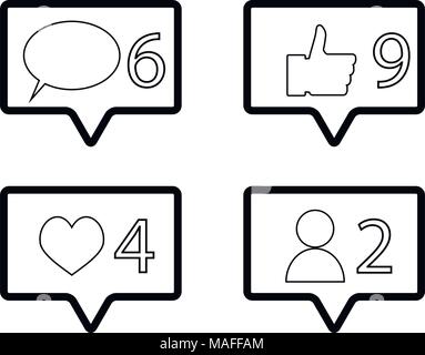 Counter in social networks message like and friend. Vector application button, web notification and speech and like, comment counter illustration Stock Vector