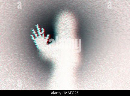 Ghost hand woman version with extrude effect, chromatic aberration and reversed color. Stock Photo