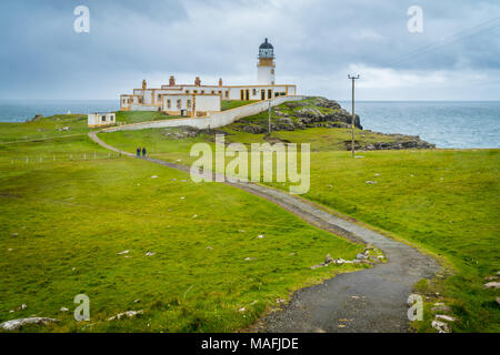 Scenic sight of Neist Point Lighthouse and cliffs in the Isle of Skye, Scotland. Stock Photo