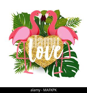 Cute Flamingo Love Background Vector Illustration Stock Vector