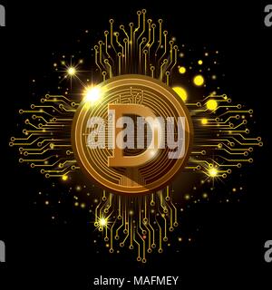 dogecoin mining set icons Stock Vector
