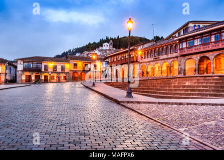 Cusco, Peru - Plaza de Armas, colonial spanish architecture in Andes Mountains, South America. Stock Photo