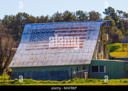 Patriotic American Flag Painted On Old Rusty Corrugated Tin Room Stock Photo