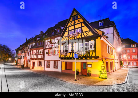 Colmar, Alsace, France. Gingerbread houses at Petite Venise. Christmas decoration of local craftsmen, famous in Europe. Stock Photo