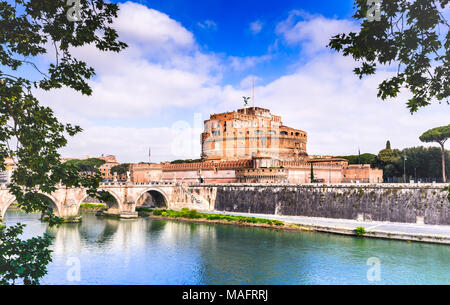 Rome, Italy - Stunning spring image of Tiber River and Castel Sant'Angelo, italian sights. Stock Photo
