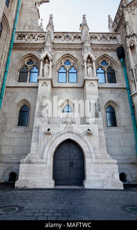 Matthias Church is a Roman Catholic church located in Budapest, Hungary, in front of the Fisherman's Bastion. Stock Photo