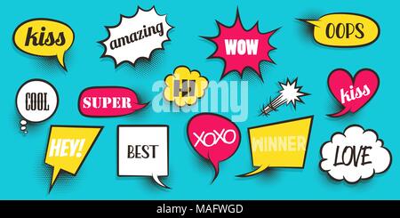 Comic text speeech bubble pop art Stock Vector