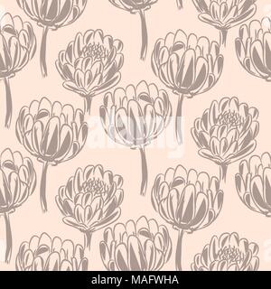Protea flower simple seamless vector pattern. Stock Vector