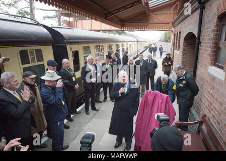 Broadway Station, Broadway, Worcestershire, UK. 30th March 2018.  A steam train carry members of the public departed from Broadway Station in the Cots Stock Photo