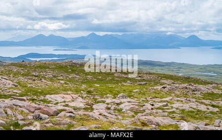 Scenic sight near Bealach na Ba viewpoint, in Applecross peninsula in Wester Ross, Scottish Higlands. Stock Photo