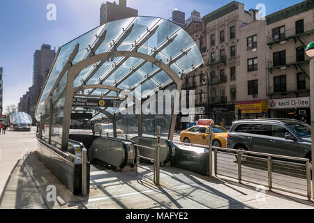 New York, March 15, 2018: Entrance to 96th Street station of Second Avenue subway. Stock Photo