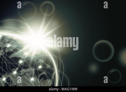 Part of earth with network line and point on the star and dark background, Internet Network concept Stock Photo