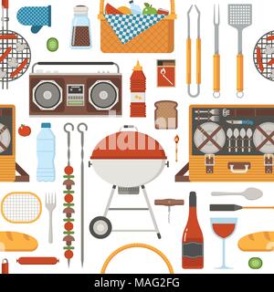 Summer Picnic and Barbecue Pattern Stock Vector