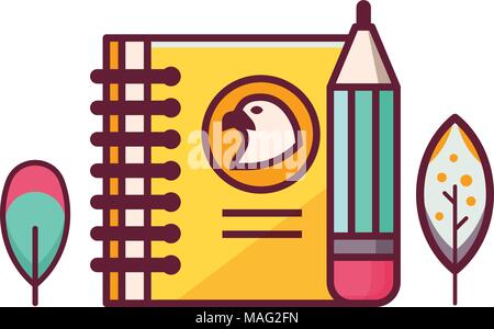 Birding Journal Pad and Feathers Stock Vector