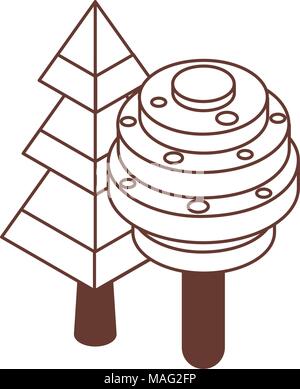 Isometric Tree Icons in line Art Stock Vector