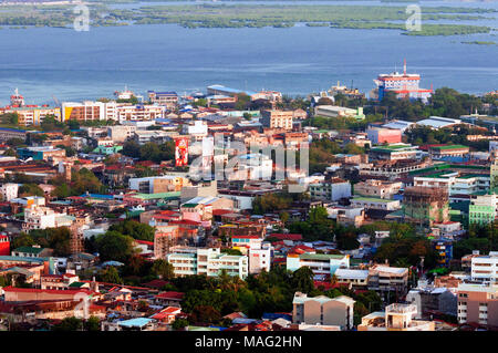 Aerial view of Cebu City looking east, with Mactan Channel beyond, Philippines Stock Photo