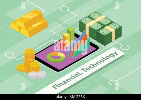 financial technology business concept illustrations with isometric 3d style Stock Vector