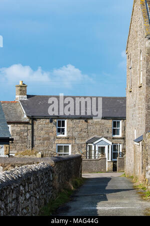 typically cornish grey stone cottages at pendeen on the penwith peninsular near penzance in west cornwall.