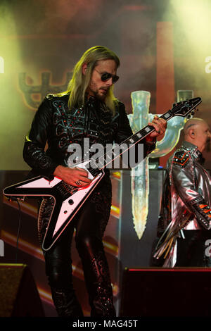 Heavy metal legends Judas Priest on their Firepower tour at Tribute Communities Centre in Oshawa, Ontario, CANADA.Bobby Singh/@fohphoto Stock Photo