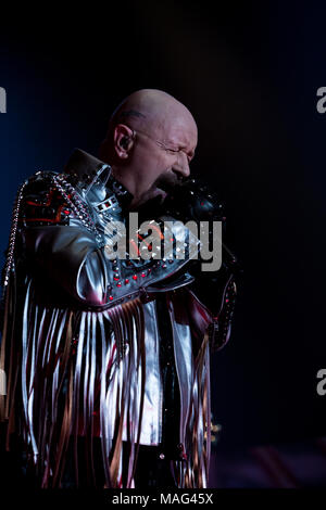 Heavy metal legends Judas Priest on their Firepower tour at Tribute Communities Centre in Oshawa, Ontario, CANADA.Bobby Singh/@fohphoto Stock Photo