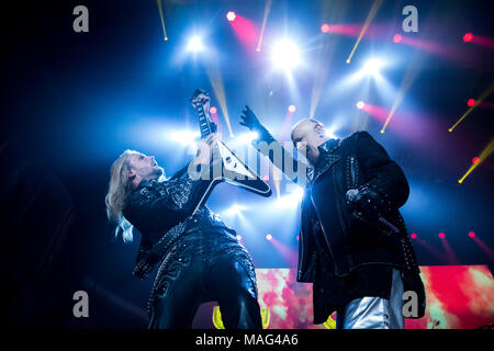 Heavy metal legends Judas Priest on their Firepower tour at Tribute Communities Centre in Oshawa, Ontario, CANADA.Bobby Singh/@fohphoto Stock Photo