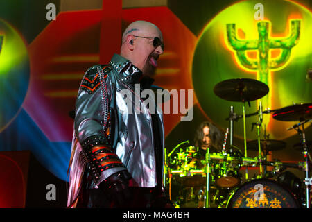 Heavy metal legends Judas Priest on their Firepower tour at Tribute Communities Centre in Oshawa, Ontario, CANADA.Bobby Singh/@fohphoto Stock Photo