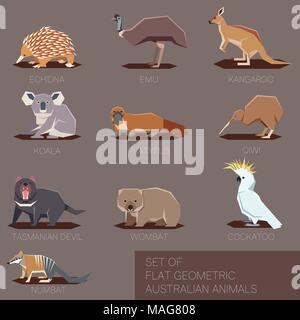 Set of flat geometric species of Australia Stock Vector