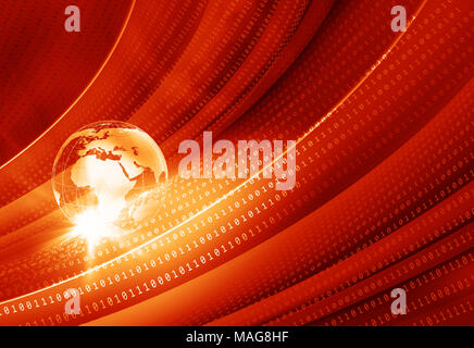 Graphical digital world with binary codes red theme background, 3d ...