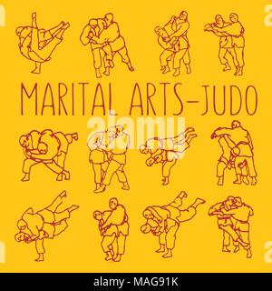 Martial Arts poses 2 male fighters sparring designs in vector Stock Vector