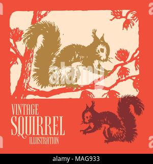 Vintage Style Forest Wild Different Animals Design Stock Vector