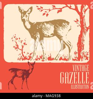 Vintage Style Forest Wild Different Animals Design Stock Vector
