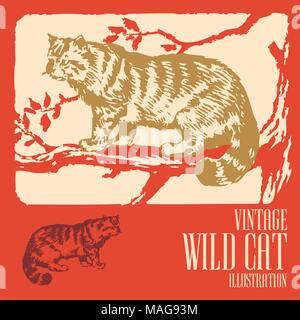 Vintage Style Forest Wild Different Animals Design Stock Vector