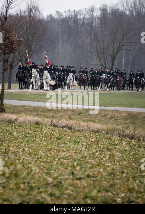 Lausitz, Germany. 1st Apr, 2018. Easter riders coming from Wittichenau. Sorbian Easter Procession (Osterreiten) Credit: Krino/Alamy Live News Stock Photo