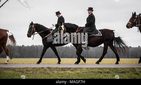 Lausitz, Germany. 1st Apr, 2018. Side profile of easter riders during the  Sorbian Easter Procession (Osterreiten) Credit: Krino/Alamy Live News Stock Photo