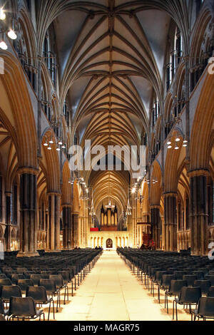 View down the nave of Lincoln Cathedral. Stock Photo