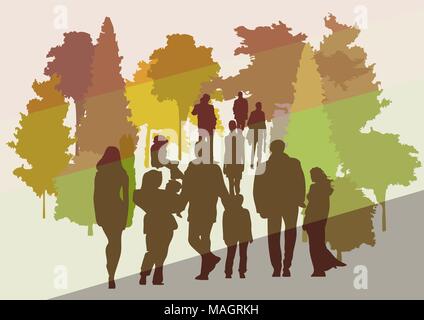 Walking in park. group of people and trees Stock Vector