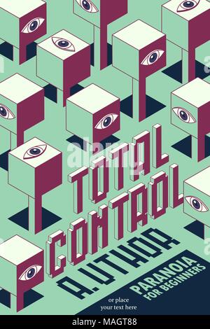 Book cover creative concept. Abstract objects with eyes. Fiction or non-fiction genre. Mid century style design. Applicable for books, posters etc. Stock Vector