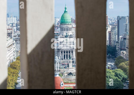 Glimpse to the 'National Argentine Congress' from a balcony of 'Palacio Barolo'. Monserrat, Buenos Aires, Argentina.