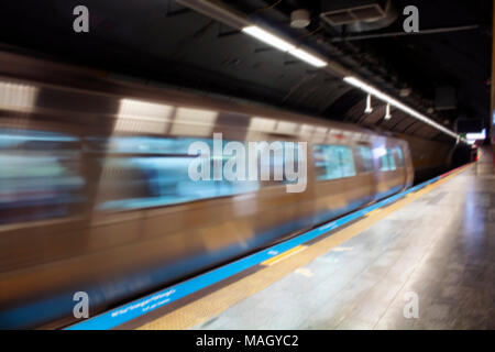 Blurry motion image of subway train in Istanbul. Stock Photo