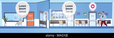 Man Waiting For Doctor Over Modern Hospital Or Clinic Interior Background Stock Vector