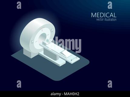 MRI computed tomography concept magnetic resonance imaging scanner vector illustration isometric flat 3d blue glowing color Stock Vector